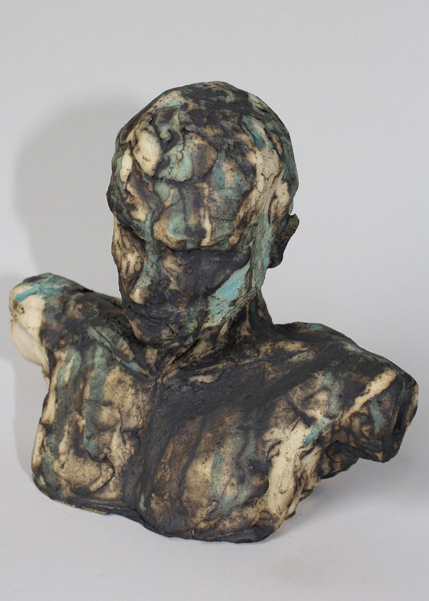 Gwenda-Jones-Sculpture.-Held-in-Thought.-Male-portrait-sculpture.-Ceramic-Stoneware.RBSA SUMMER SHOW