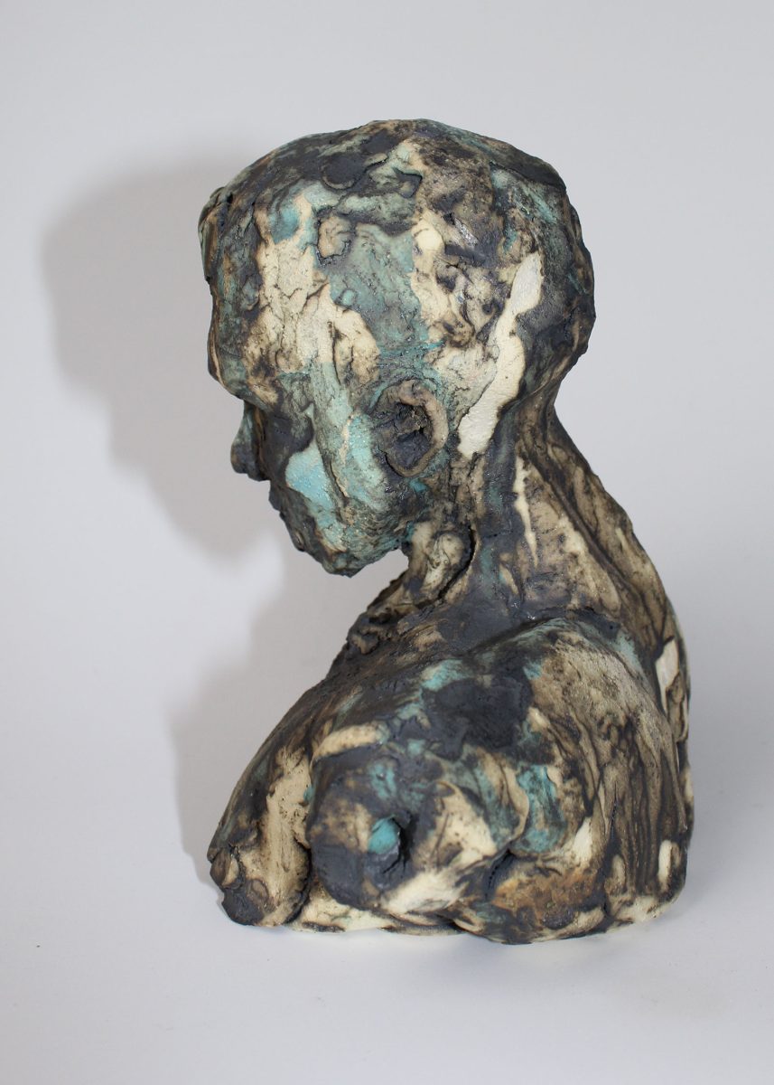 Gwenda-Jones-Sculpture.-Held-in-Thought.-Male-portrait.-Ceramic-Stoneware-Sculpture-bust. RBSA SUMMER SHOW
